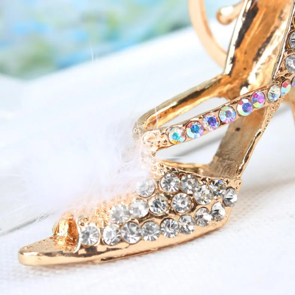 W Shoe брелок на высоком каблуке с белыми перьями кристаллами Подвеска сумка