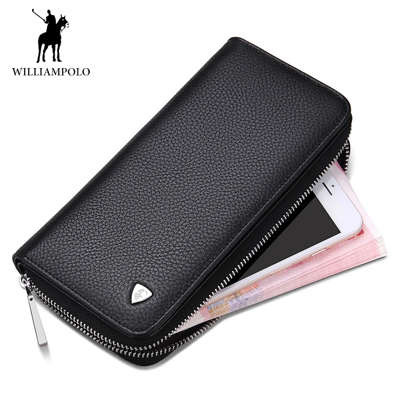 Мужской кошелек WILLIAMPOLO черный длинный из натуральной кожи с отделением для карт