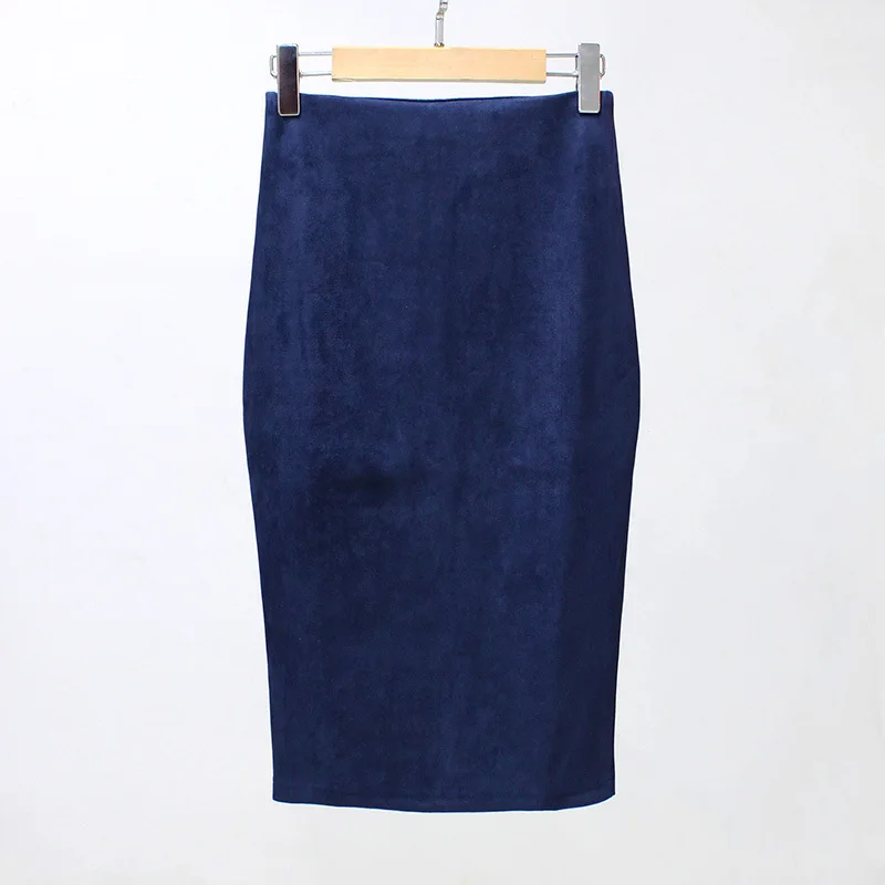 2017 женские винтажные замшевые миди юбки женская юбка-карандаш Осень Зима Высокая