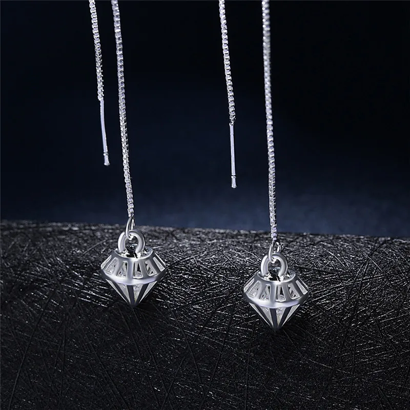 Модные Серебристые Висячие кулон серьги Famale треугольной пирамиды длинная цепь