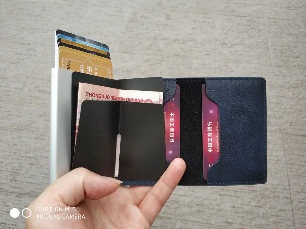 RFID бизнес кредитный держатель для карт для мужчин многофункциональный автоматический алюминиевый сплав кожаный чехол для карт мужской мини кошелек Тонкий кошелек