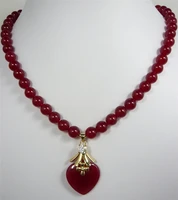 2 styles beautiful 7 8mm red jade bead fine jewelrysilver plated heart jade pendant necklace