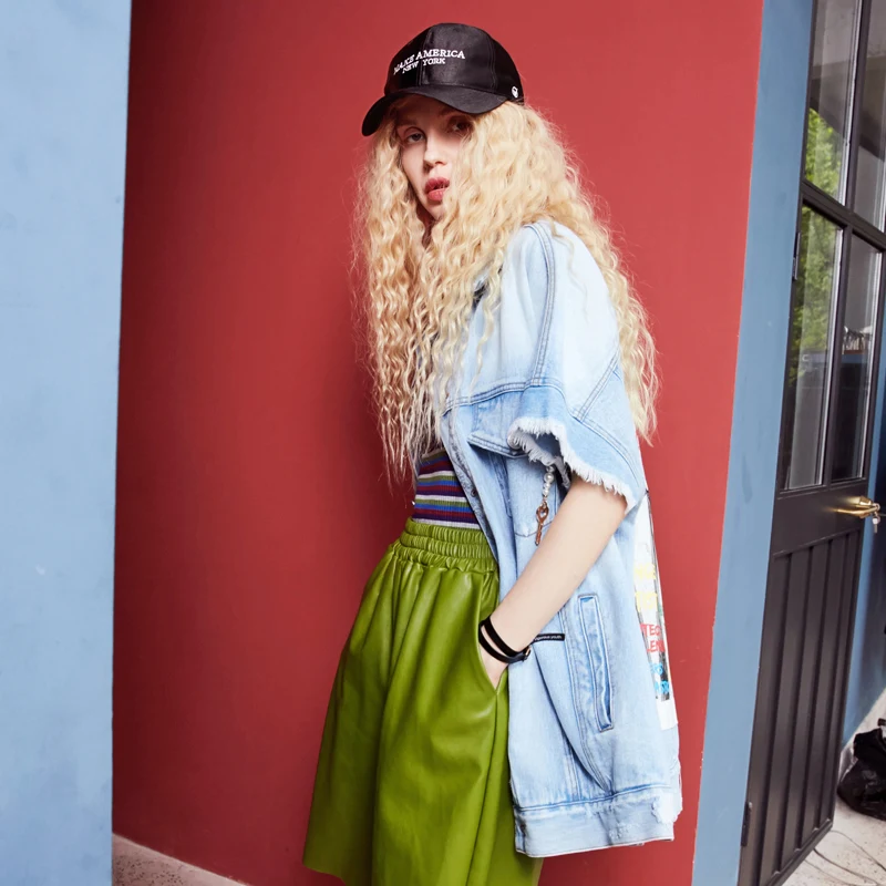 ELFSACK/осеннее Новое Женское пальто из хлопка Повседневная однотонная джинсовая