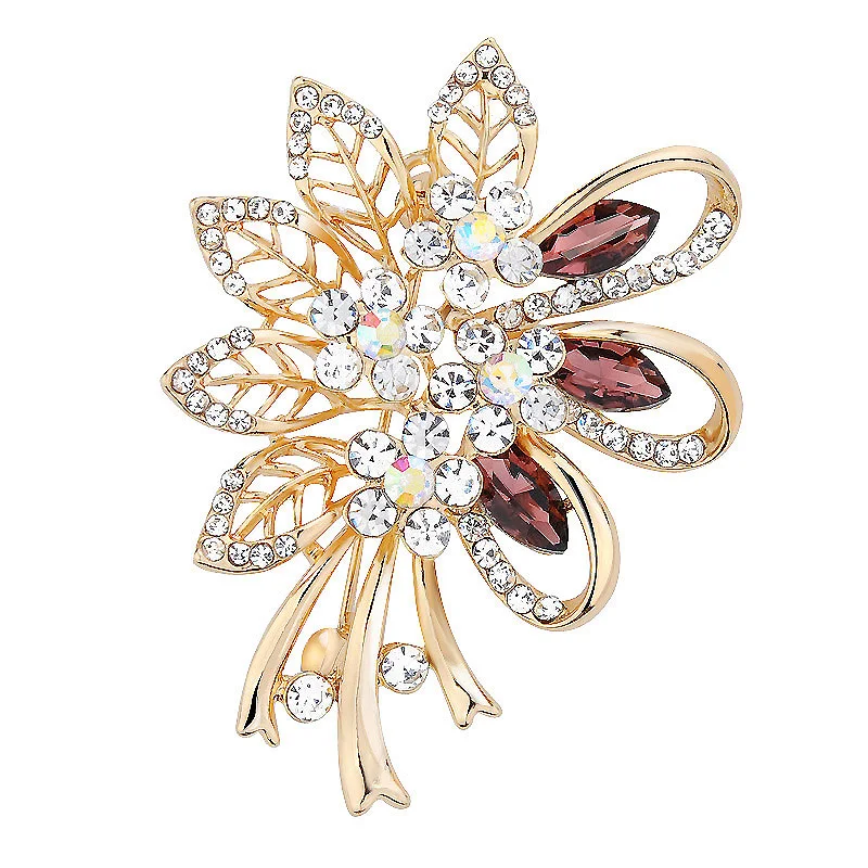 Trendy Rhinestone Tree leaf Brooches Pins For Women/Girls Crystal Plant Corsage Lapel Gold Color Brooch Pin Fashion Jewelry | Украшения и