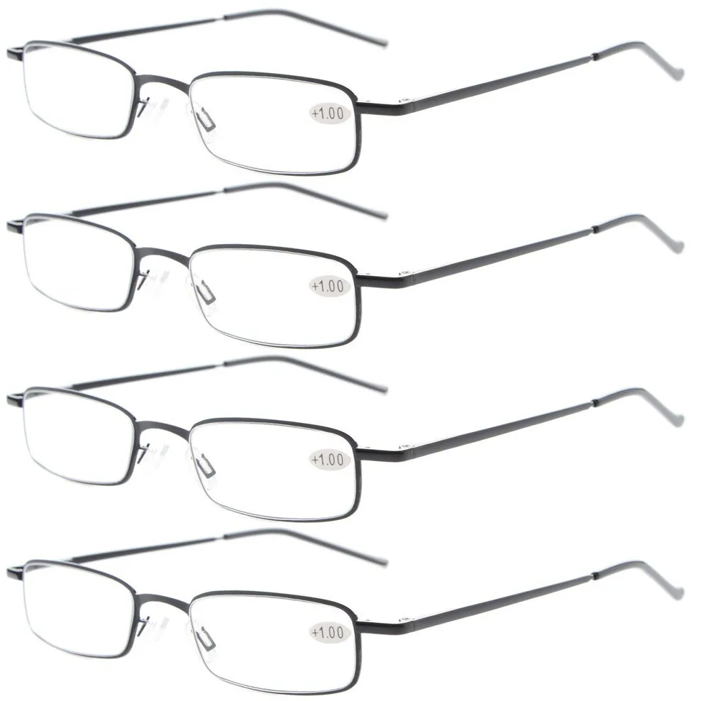 R15020 окуляр 4-Pack компактные Пружинные дужки очки для чтения с портативным карманным зажимом Алюминиевый Чехол+ 0,50-+ 4,00 - Цвет оправы: 4 pcs Black