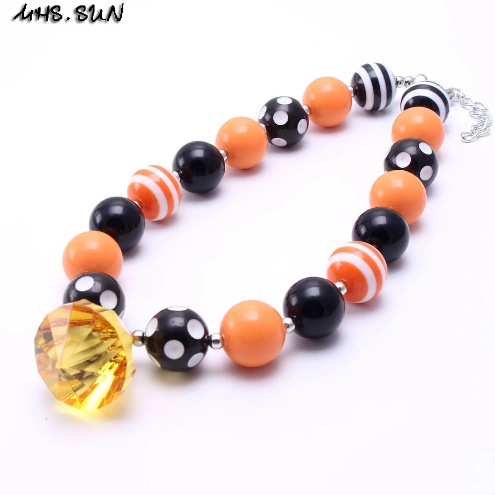 MHS.SUN 2PCS Halloween Style Kid Chunky Necklace Black+Orange Toddler Baby Girl Bubblegum Bead Jewelry Children | Украшения и