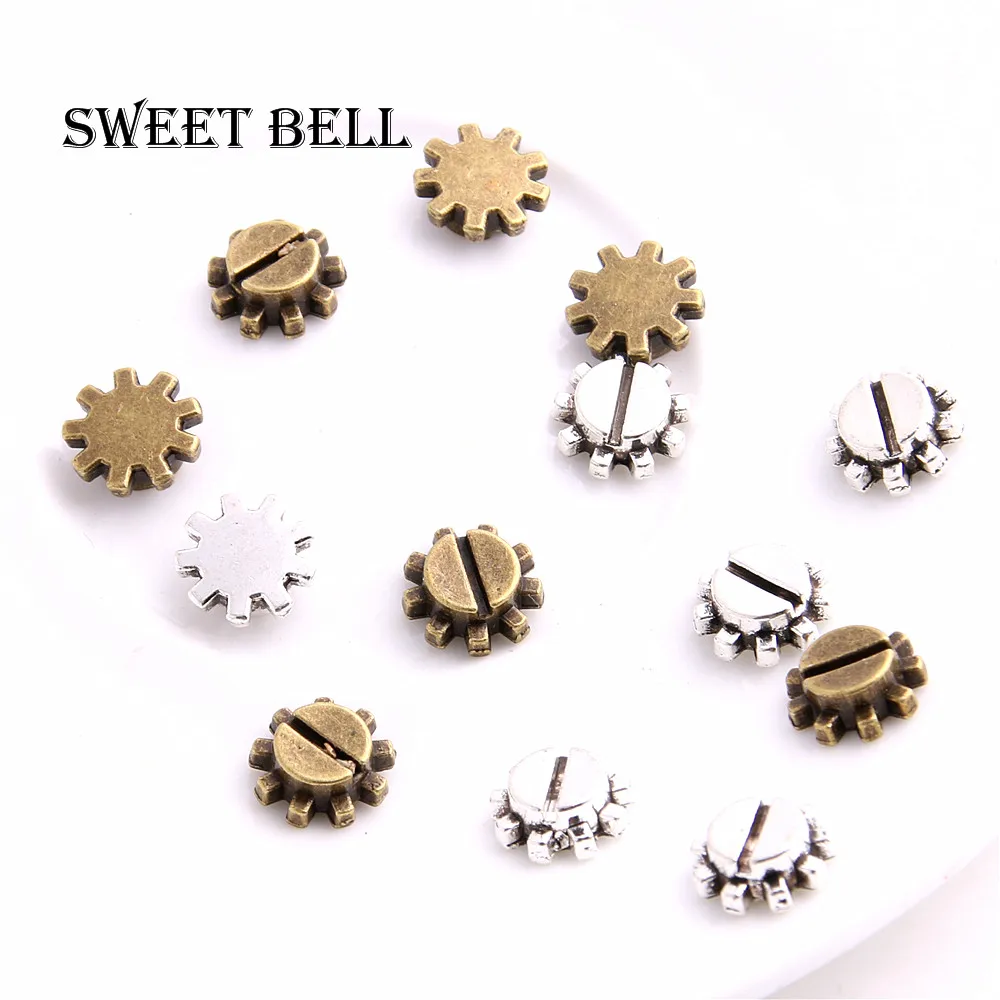 

SWEET BELL 50pcs 11mm two color Steampunk Gear Jewelry Charms Zinc Alloy Trendy Cameo Small Gear Pendant Jewelry