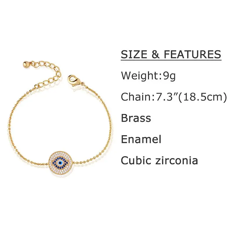 Высокое качество турецкий синий браслет evil eye Роскошный CZ золотая цепочка для