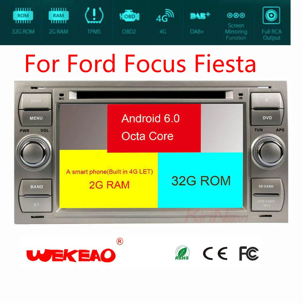 Wekeao 7 &quotСенсорный экран dvd плеер автомобиля для Ford Focus Fiesta Transit с навигацией