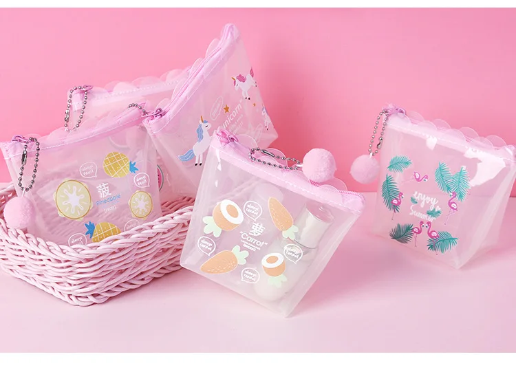 Девушки прозрачный портмоне Розовый Лолита мини кошелек Kawaii кошка Единорог мешок денег Для женщин плюшевые мяч кулон маленький кошелек карман