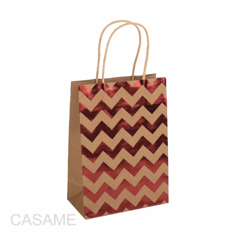 Red Chevron Золотой Серебряный Сердце шеврон крафт-бумага подарочная сумка с ручкой праздничные украшения любимые пакеты свадьба день рождения подарок упаковочная обертка - Цвет: Red Chevron