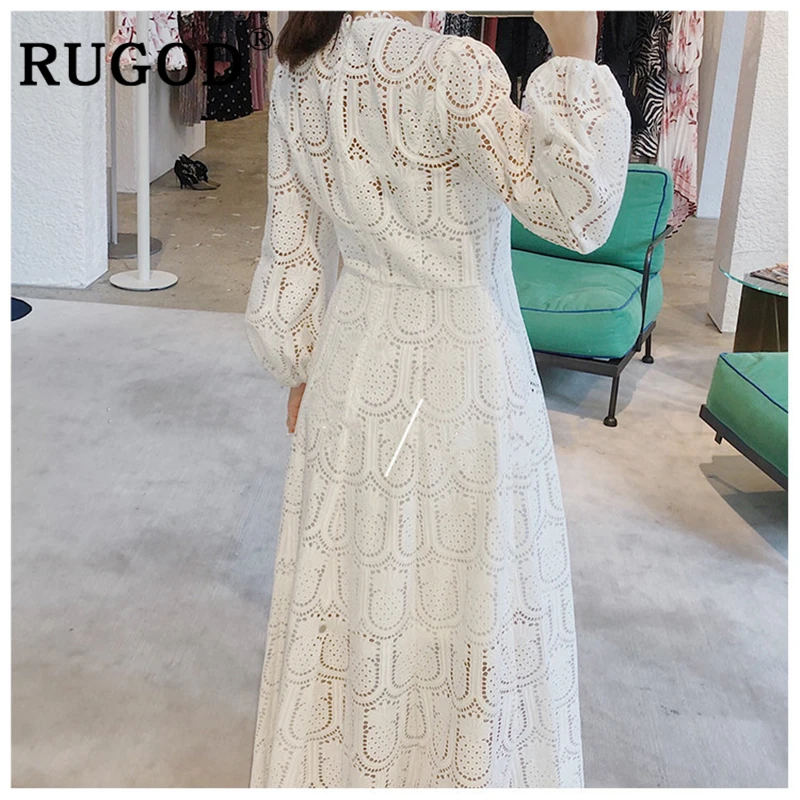RUGOD Элегантное Белое Женское летнее платье с вышивкой модное оборками и