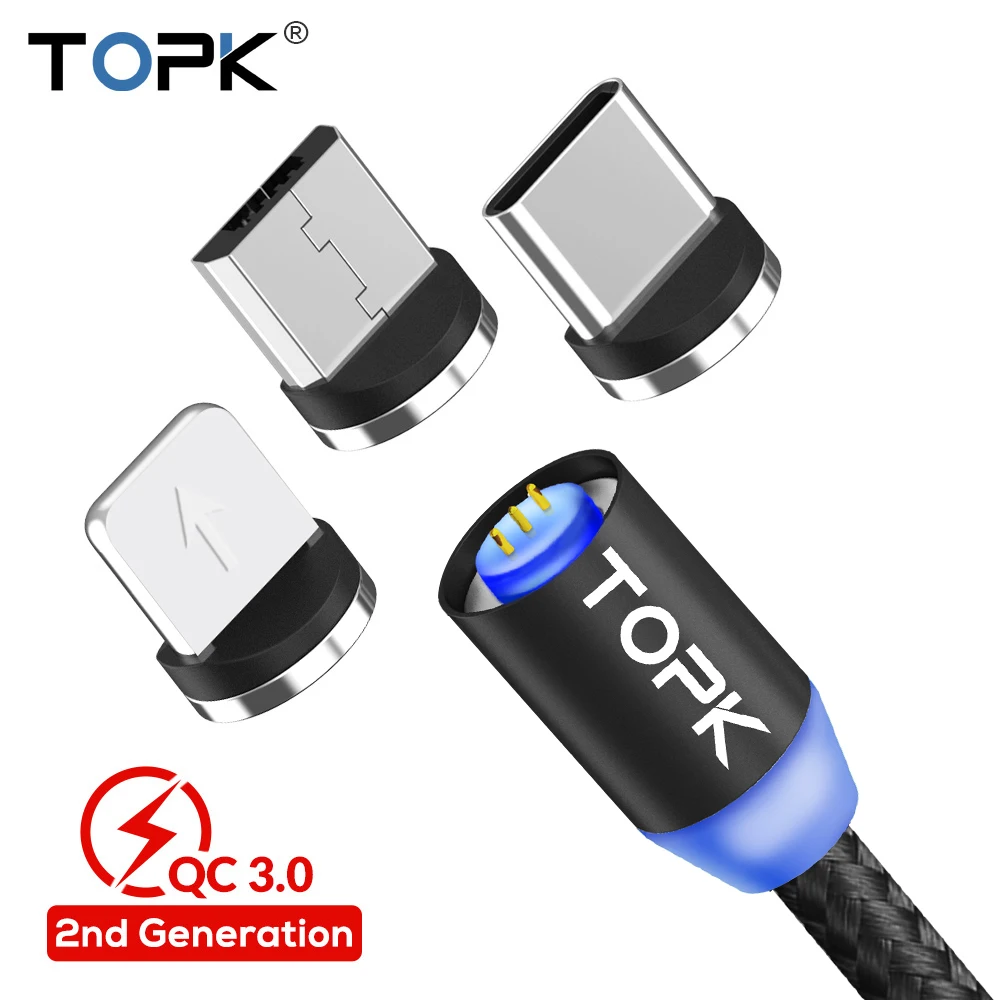 TOPK 1 м Улучшенный Магнитный кабель Micro USB и usb type C Быстрая Зарядка Синхронизация