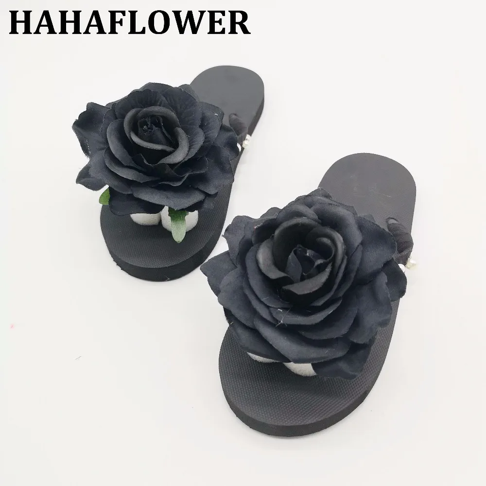 

Шлепанцы HAHAFLOWER женские, на плоской подошве, летние, с розовыми цветами, пляжные тапочки на платформе