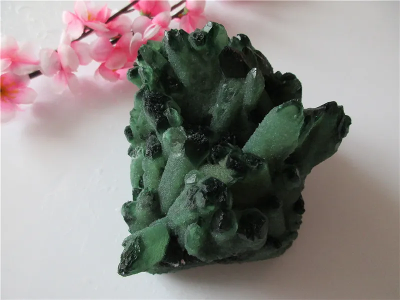 

Unique Natural Green Crystal Cluster Skeletal Quartz Point Wand Mineral Healing Crystal Druse Vug Specimen Natural Stone