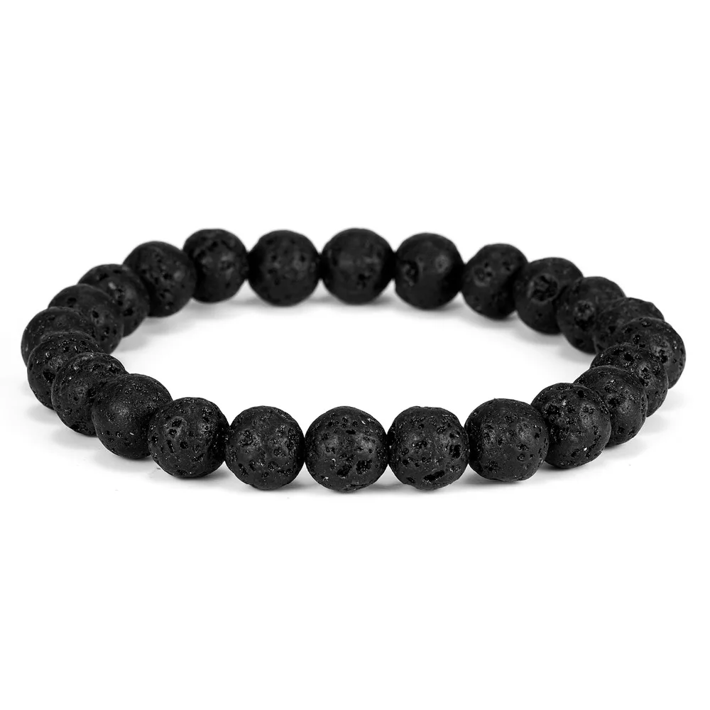 Rinhoo расстояние браслет с эффектом потертости; molar teeth каменный натуральный камень Классический браслет с черными бусинами шармы, бусины для браслета Для женщин Для мужчин