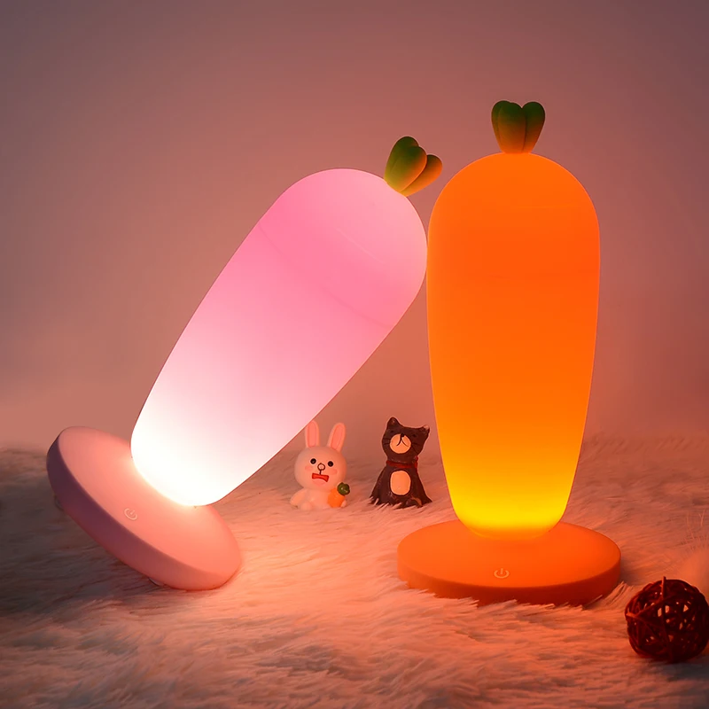 Radish LED Night Light Gift Dimming USB Rechargeable Cute Girl Carrot Touch Switch Bedroom Bedside Table Lamps | Лампы и освещение