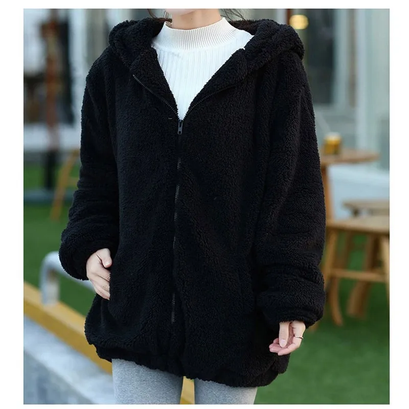 Sudaderas mujer свободная пушистая толстовка с капюшоном с медвежьими ушками, теплая верхняя одежда, пальто, Повседневная Толстовка с капюшоном с изображением панды, Женская толстовка