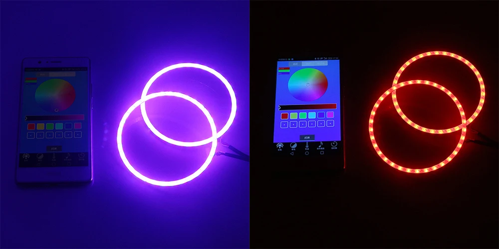 Ангельские глазки Bluetooth приложение управление RGB Halo кольца COB 60-70-80-90-95-100-110-120mm ПВХ оболочка Led авто сигнал вождения фары