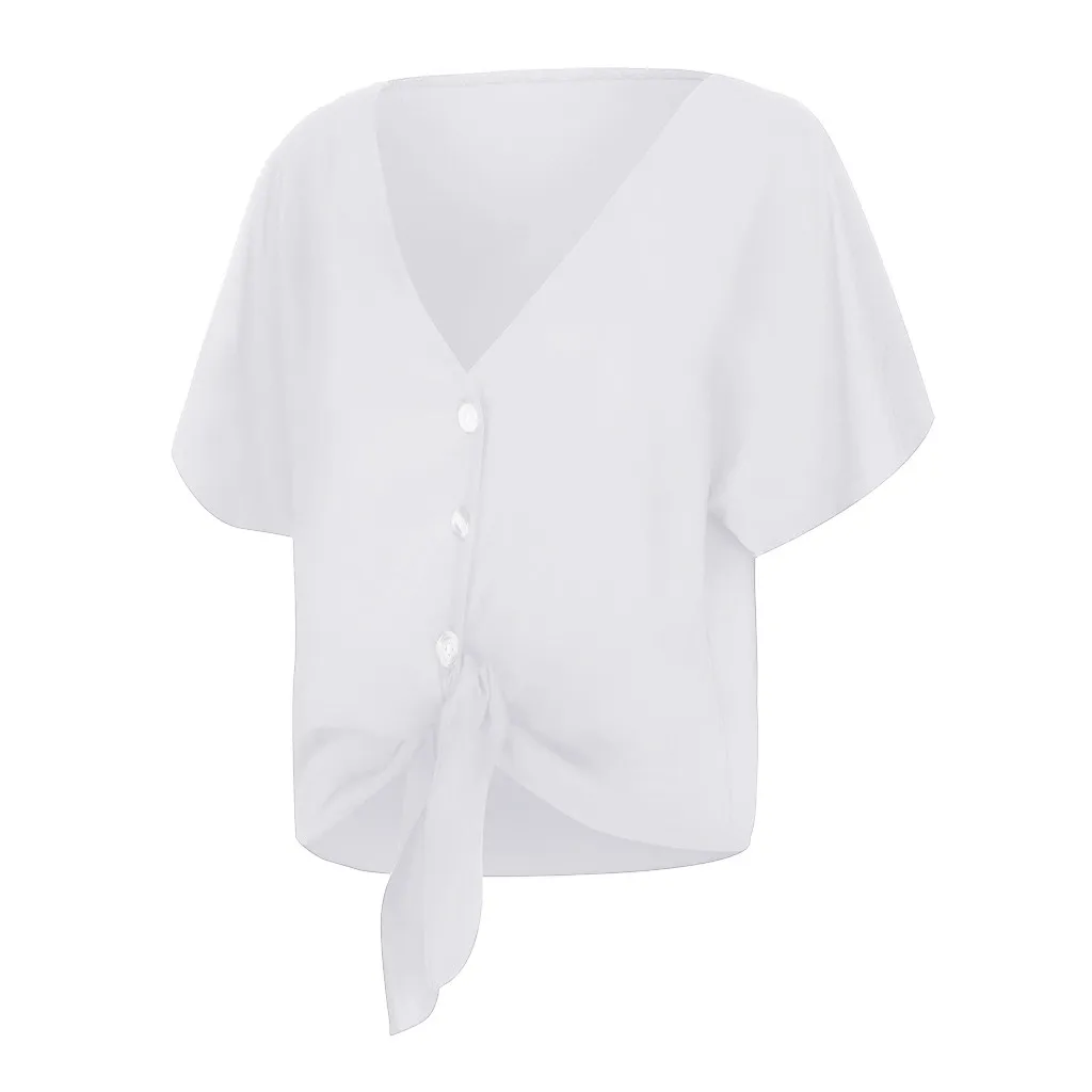 Рубашка женская летняя с треугольным вырезом однотонная на кнопках|Футболки| |