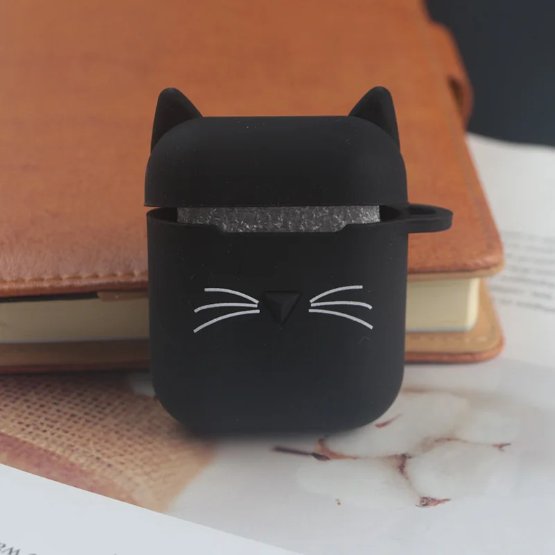 Cat Huxu Black Милый мультяшный чехол для AirPods, противоударный защитный силиконовый чехол для наушников Apple, аксессуары для зарядного устройства - Цвет: Cat Huxu Black
