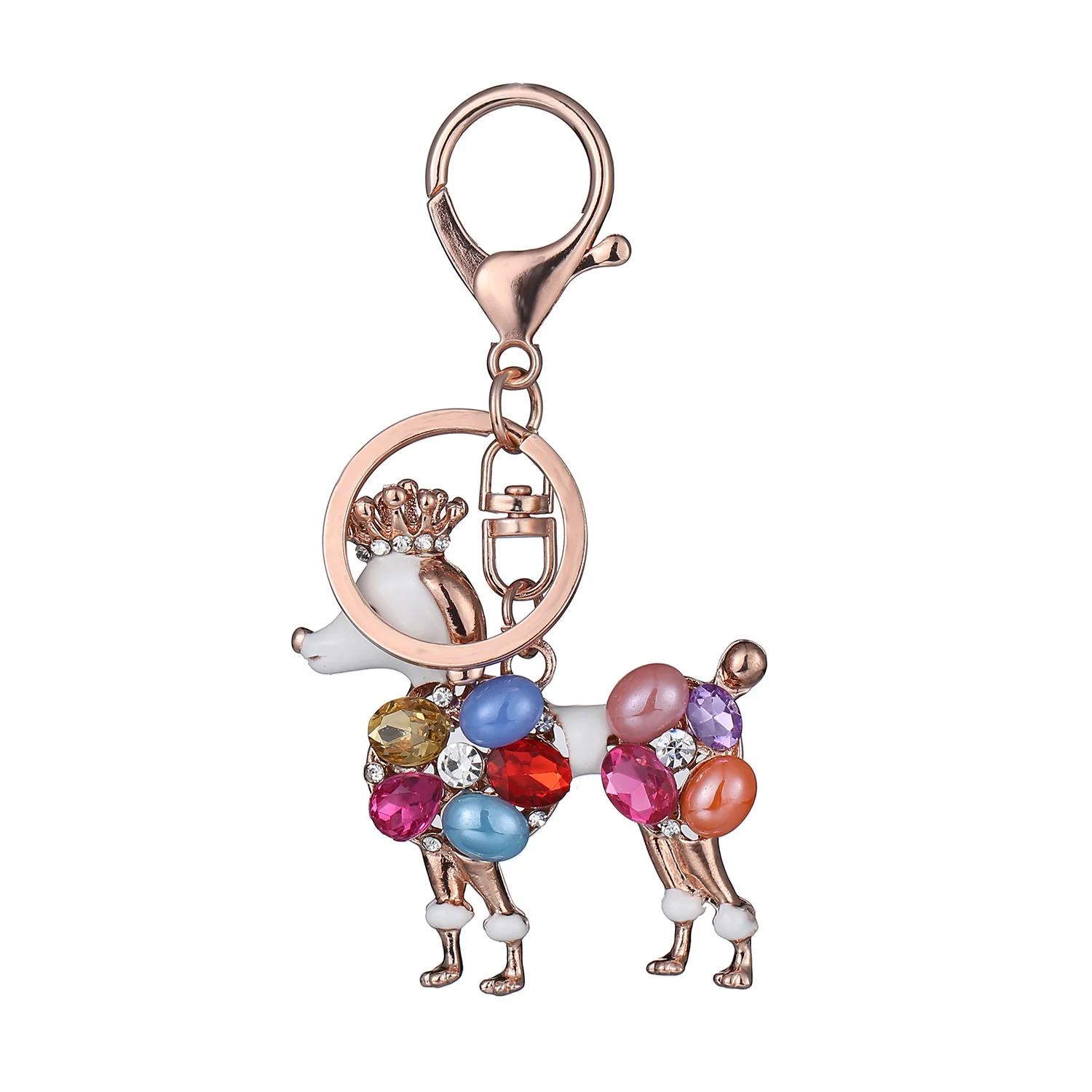 

Daisies Cute Colorful Crystal Rhinestone Poodle Dog Keychain for Lady Car Bag Charms Key Ring Women Birthday Best Gifts