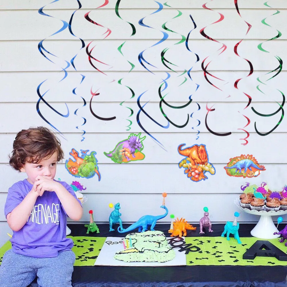 Динозавр День рождения Настенный декор ПВХ завитки из фольги доисторических