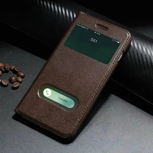 Стильный чехол-книжка с умным окном для Apple iPhone 7 8 Plus, чехол из натуральной яковой кожи для iPhone7, защитный флип-чехол - Цвет: Коричневый
