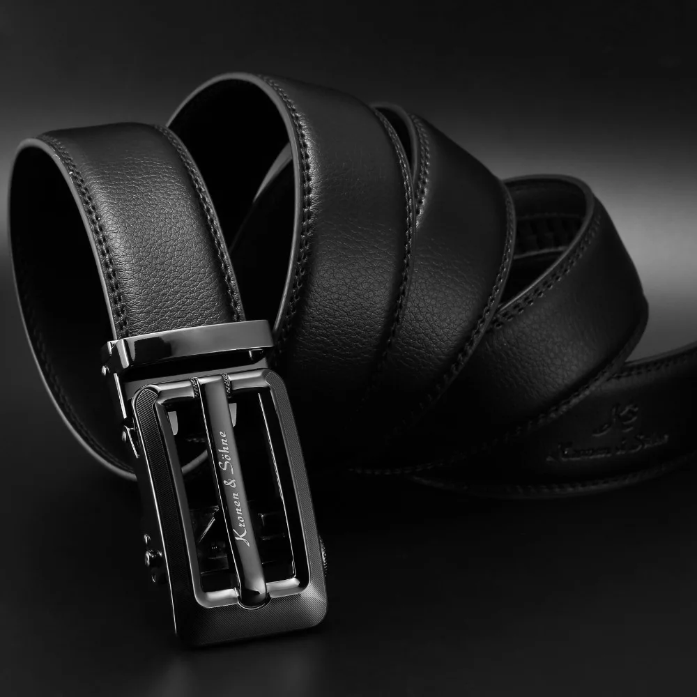 

Brand New High Quality Black Luxury Steel Auto Buckle Designer Belt Cardboard Box Package Genuine Leather Men Male Belts / KB103