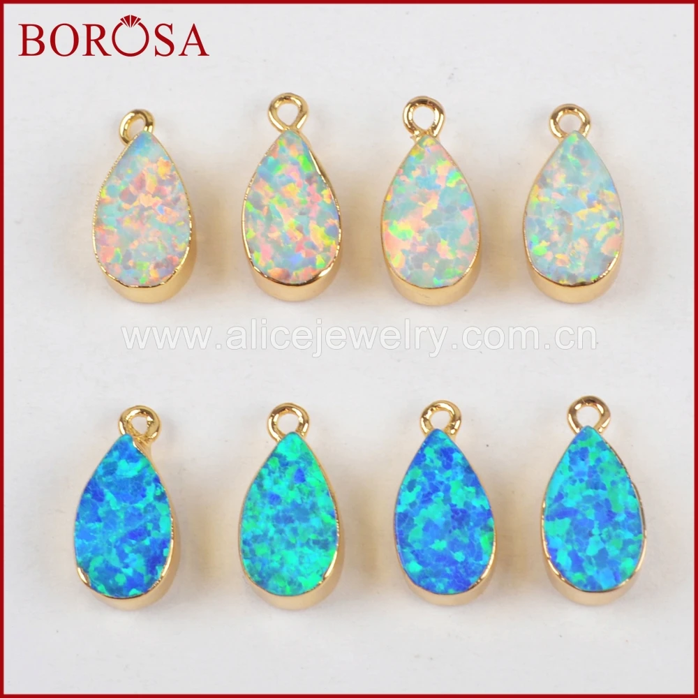 Borosa 10 шт. стильный Teardrop Золото Цвет белый и синий японским опалом, искусственный опал очарование камни для Цепочки и ожерелья делая G1468