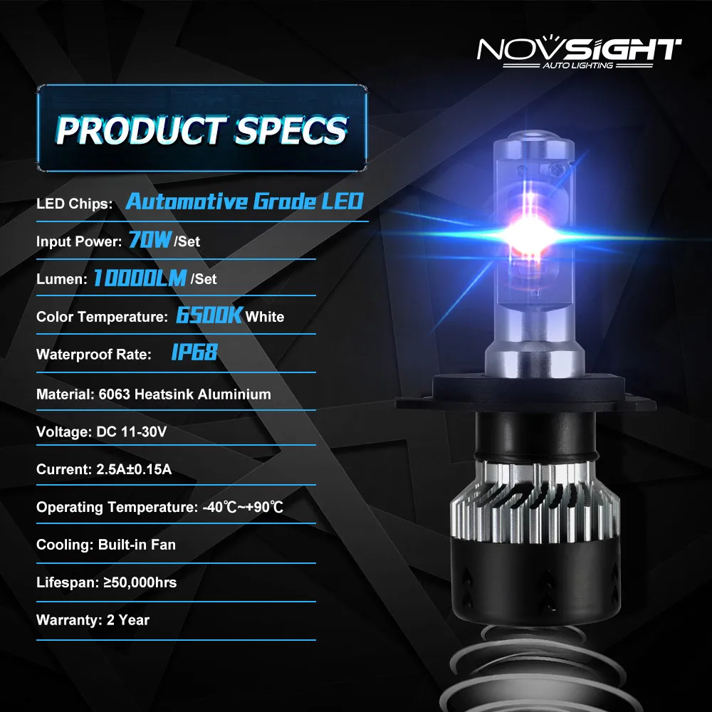 Новое поступление супер светодиодные фары NOVSIGHT для автомобиля H4 Hi/Lo Beam LED H7 H1 H3 H8 H9