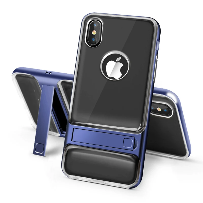 Clear Navy Для iPhone XS чехол TPU силиконовый+ PC подставка держатель чехол для iPhone X XS Max XR 7 Plus 11 Pro Max Жесткий противоударный пластиковый чехол - Цвет: Clear Navy