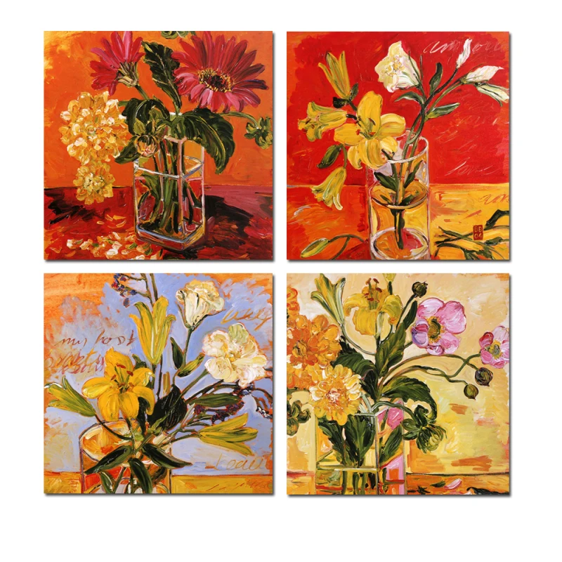4 шт. картина маслом на холсте красивая ваза цветок современный плакат настенная