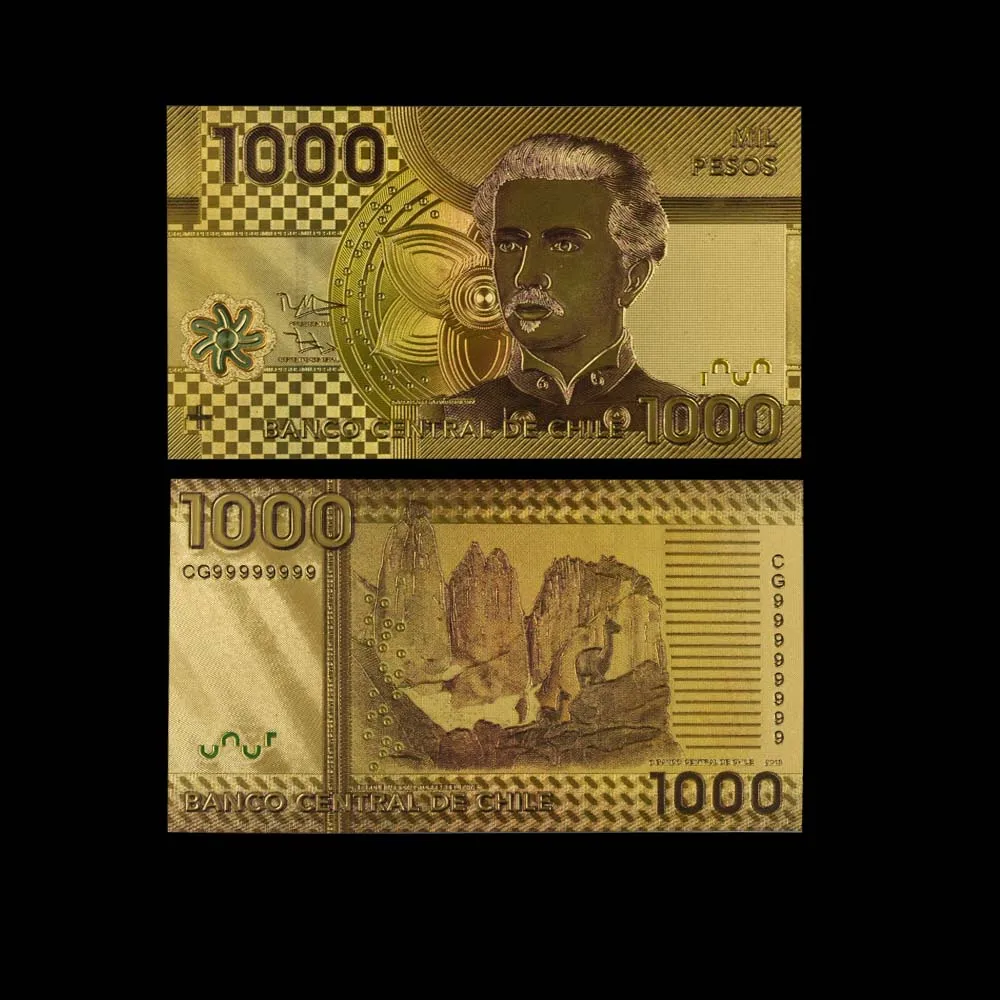 10 шт./лот новые продукты Чили 1000 песо золотые банкноты красочные мировые для