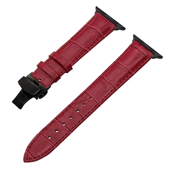 Rose Red B Кожаный ремешок для iWatch Apple Watch 38 мм 42 мм серии 1 2 3 крокодиловый группа Сталь бабочка Туфли с ремешком и пряжкой браслет - Цвет ремешка: Rose Red B