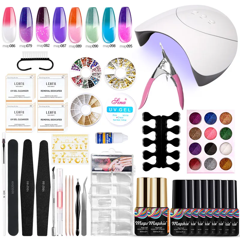 SET07 Maphie 33 шт./лот 36 Вт Светодиодная лампа комплект инструментов для маникюра Полупостоянный Гель-лак для ногтей Маникюрные наборы DIY Дизайн ногтей Гель-эмаль лак - Цвет: SET07
