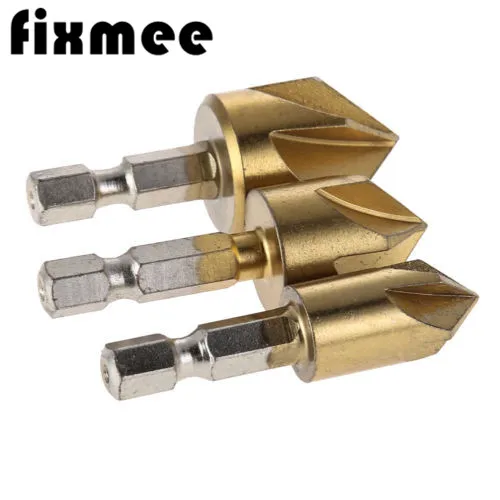 

3/6pcs 5 Flute Chamfer Countersink 1/4" Hex Shank HSS 90 Degree Chamfering Cutter Chamfer 6mm-19mm Countersink Drill Bit A36