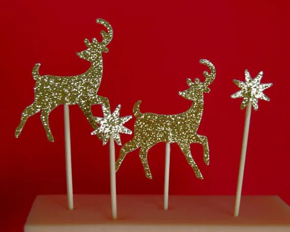 

Блестящий олень со звездами, рождественские топперы для кексов, для помолвки, девичника, дня рождения, свадьбы, девичника, ночной пищевой ме...