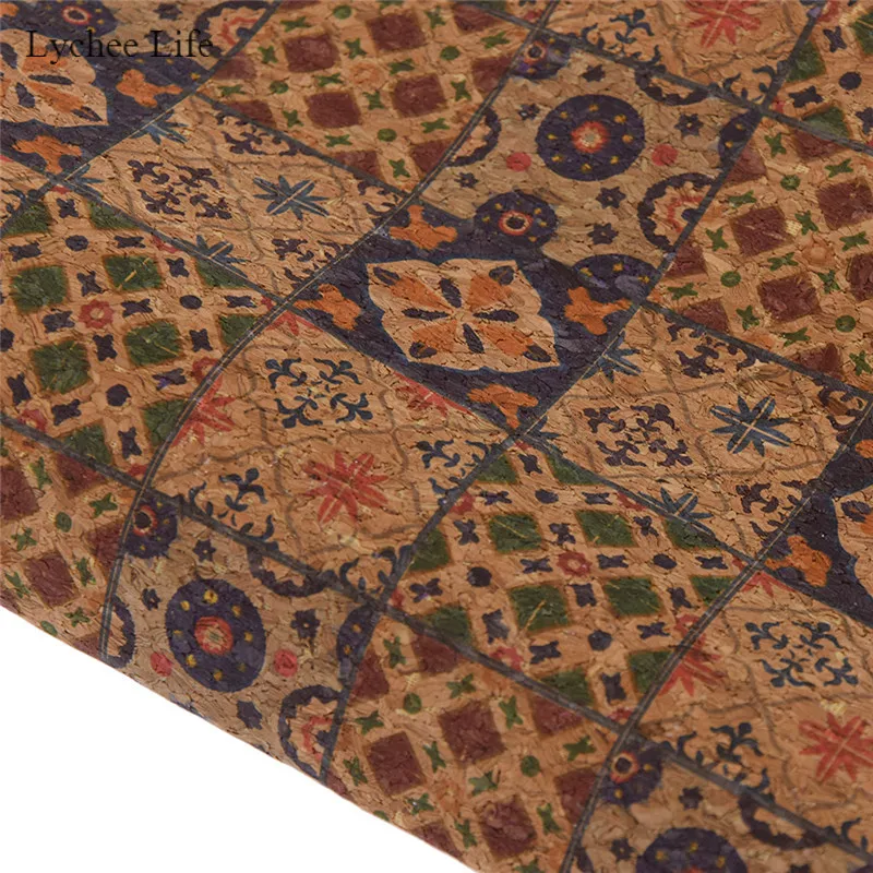 Multicolor square Lychee Life 16 видов стилей, винтажный принт со звездами и цветами, синтетическая кожа, ткань из мягкой пробковой кожи для шитья сумок, одежды, рукоделия - Цвет: Multicolor square