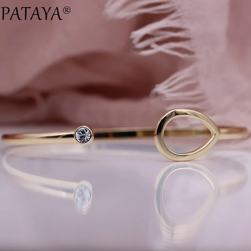 PATAYA, новинка, простой женский браслет, 585, розовое золото, Круглый, белый, натуральный циркон, хорошее, модное ювелирное изделие, милые, вечерние, двойной браслет