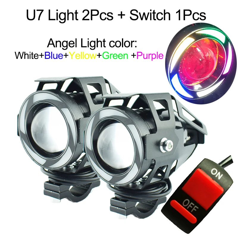 

1Pair Motorcycle Headlight LED U7 5 Colors Headlamp 12V 125W Driving Spot Head Lamp Motorbike Auxiliary Work Lights Fog lights
