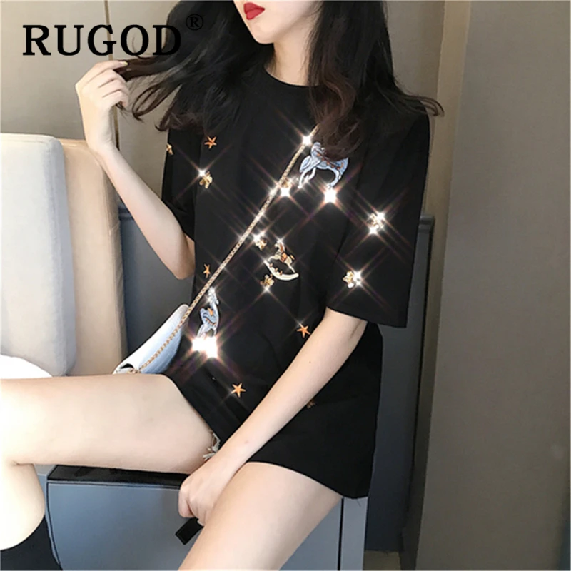 Женские футболки с короткими рукавами RUGOD корейские свободные круглым вырезом и