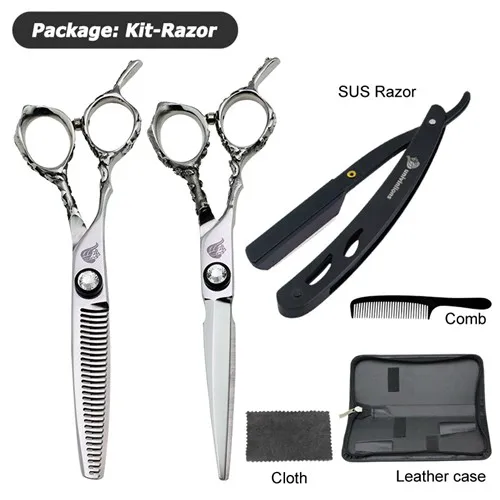kit-razor univinlions 6" left handed hairdressing scissors left hand hair scissors for salon barber left cutting lefty thinning shears - Цвет: kit-razor