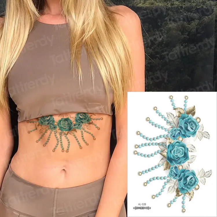 AL28 stickers bikini body tattoo fake black henna tattoo sticker mandala lotus sternum temporary tattoo under breast sexy arab decal - Цвет: AL28
