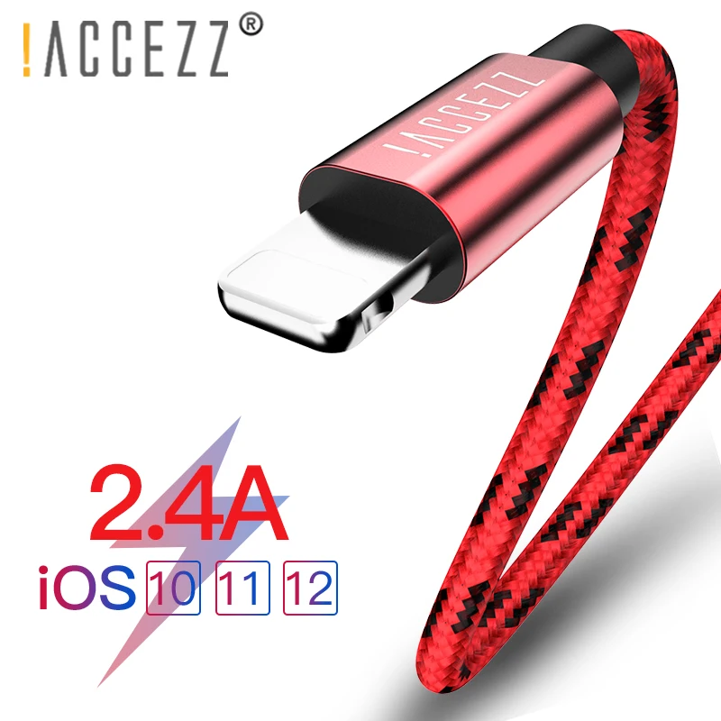 

!ACCEZZ Nylon USB Cable For Apple iphone X XS MAX XR Data Sync Phone 2.4A Charging Cord For iphone 8 7 6S 5S Plus SE Charge Cord