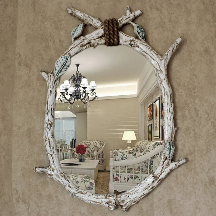 

60cmx85cm European American Oval Shaped Wood Imitation Tree Branch Bathroom Makeup wall decorative mirror