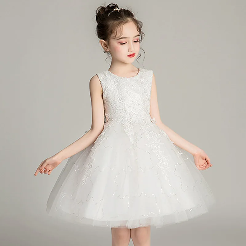 2019 Белые Бальные платья с цветами для девочек женская одежда новогодней