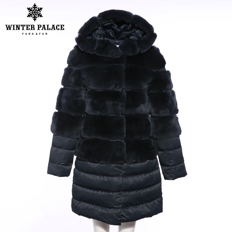 Мода 2018 зимнее пальто с кроликом Рекс пуховик стеганая Повседневная Шуба