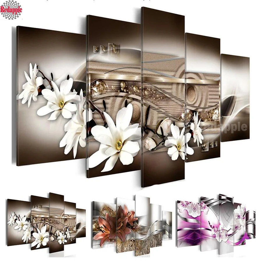 

diamond embroidery orchid lily flower icon diamond mosaic Gardenia modular picture 5d diamond painting cross stitch 5pcs decor