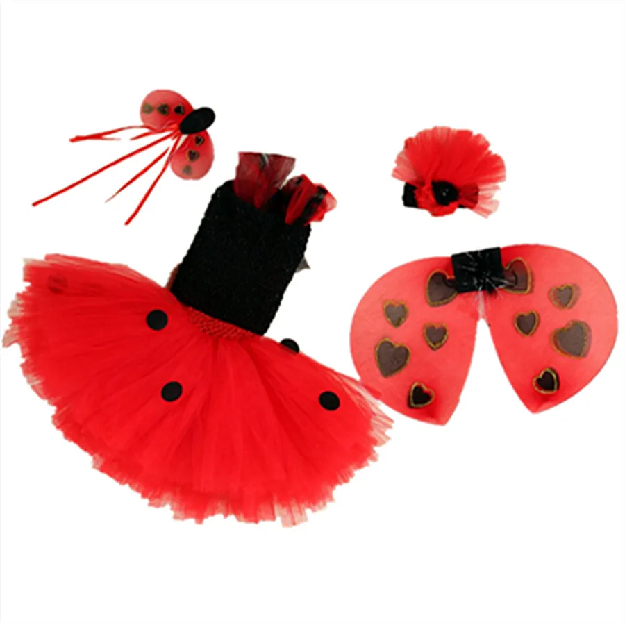 Костюм божьей коровки платье-пачка для девочек черно-красное Пышное зимнее